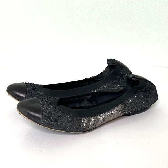 Chanel Stretch Spirit Cap Toe Flats in Dark Silver Size 8 38 - Picture 2 of 11